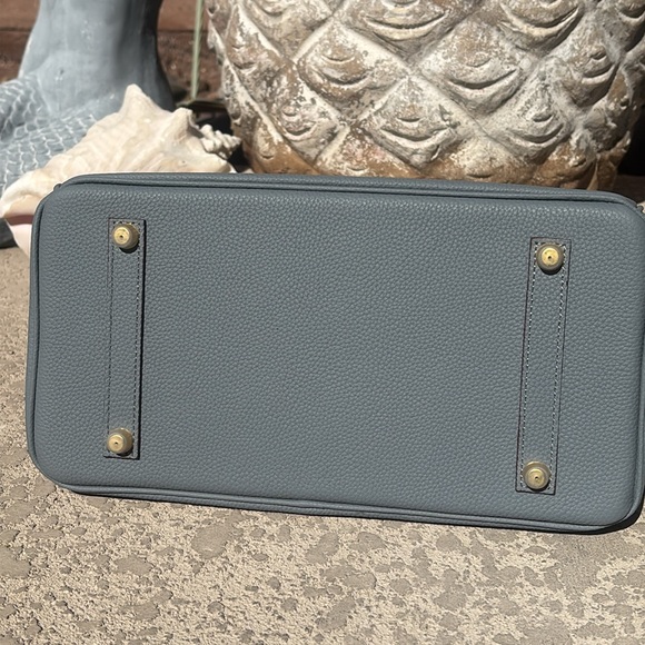 Light Blue Leather Handbag Satchel Gold Tone Hardware Double Handles NEW - Picture 9 of 13